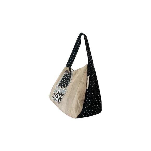 Laurel Burch Cats Shoulder Bag Cream Canvas Black With White poka Dots - Picture 10 of 11